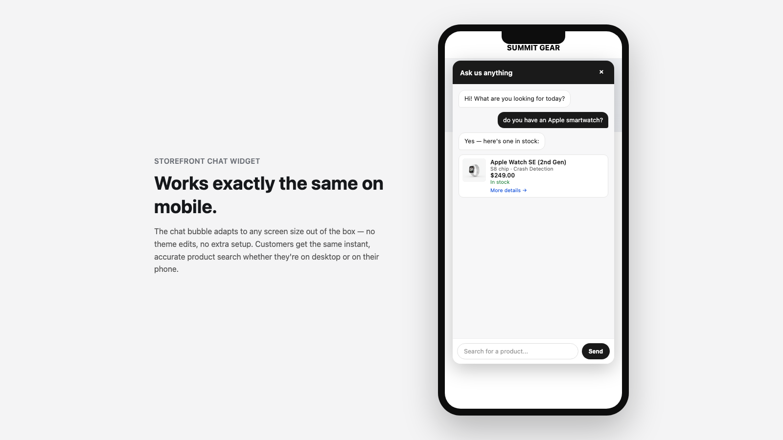 Kai chat on a mobile Shopify storefront